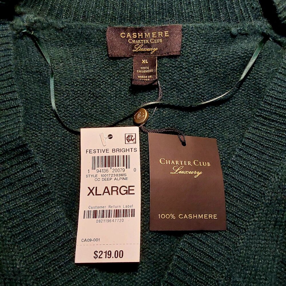 NWT Charter Club 100% Cashmere Boyfriend Cardigan Teal w Faux Pearl Accents - XL - Picture 6 of 7